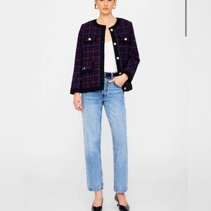Plaid Button-Up Jacket - Black and Blue